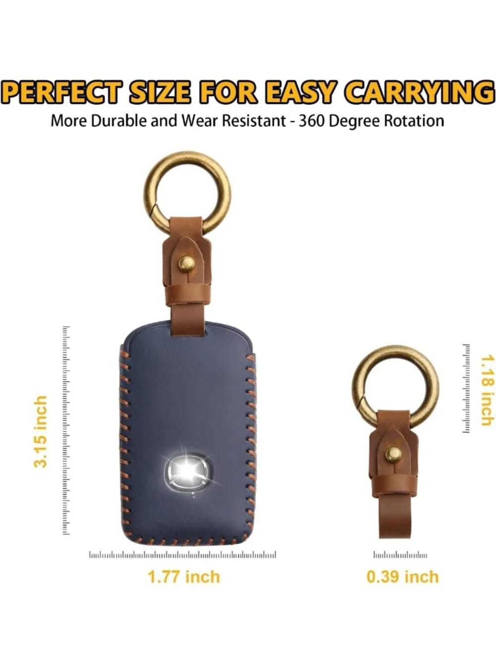 Leather Key Fob Cover for Mazda - 4 Button Protective Case, Blue-Brown Design